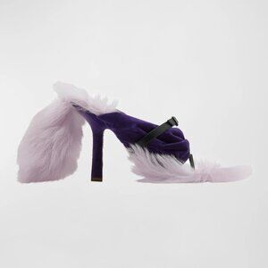 Burberry Fox Velvet Shearling Stiletto Slide Sandals